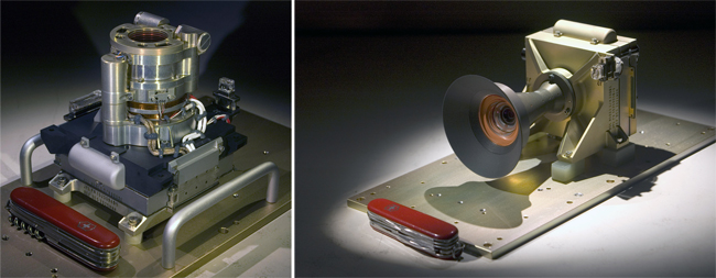Left: The Mars Hand Lens Imager (MAHLI). Right: The Mars Descent Imager (MARDI).